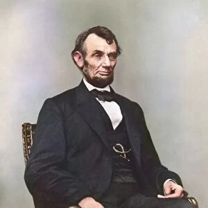 Painting of President Abraham Lincoln sitting in chair