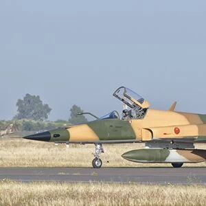 A Royal Moroccan Air Force F-5 plane on the runway