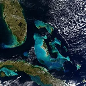 Satellite view of the Bahamas, Florida, and Cuba