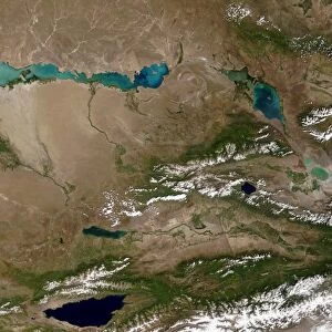 Satellite view of Lake Balkhash in eastern Kazakhstan
