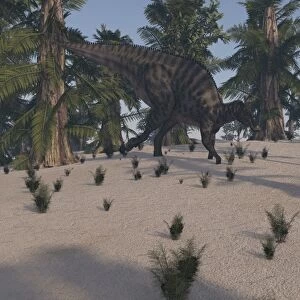 Saurolophus walking in an island environment