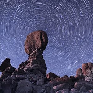 Star trails around the northern pole star, Arches National Park, Utah