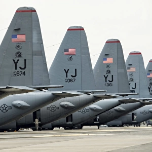 U. S. Air Force C-130 Hercules aircraft on the flight line at Yokota Air Base