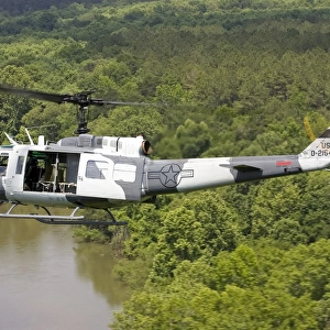A U. S. Air Force UH-1H Huey in an experiment paint scheme