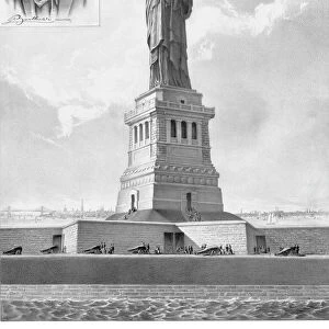 Vintage print showing The Statue of Liberty and a portrait of itas sculptor