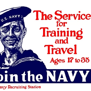 Vintage World War I poster of a smiling U. S. sailor