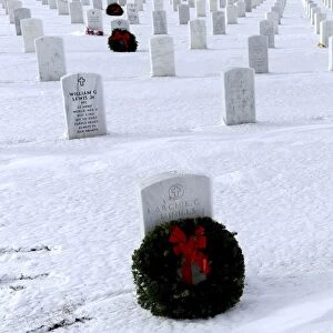 Wreaths adorn the graves of veterans at the Black Hills National Cemetery