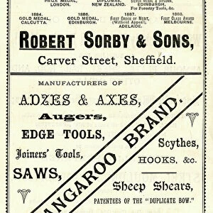 Advertisement for Robert Sorby and Sons, edge tool manufacturers, Carver Street, 1889