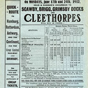 Great Central Railway: poster advertising, excursions to Newark, Sleaford, Boston, Skegness, Mablethorpe, Mumby Road and Sutton on Sea, 1912