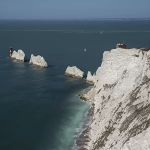 Aerial view of The Needles, Isle of Wight, Hampshire, UK. Sep 2020