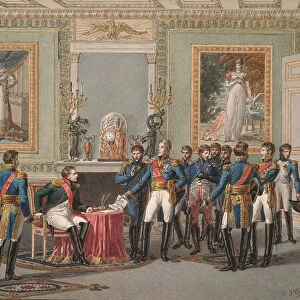 The Abdication of Napoleon at Fontainebleau, 1815. Artist: Vernet, Jules (1792-1843)