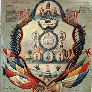 Allegory with Simon Bolivar, the liberator of Peru (1783-1830)