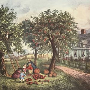 American Homestead - Autumn, pub. 1869, Currier & Ives (Colour Lithograph)