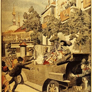 The Assassination of Archduke Franz Ferdinand of Austria and his wife, Duchess Sophia, by Gavrilo Pr Artist: Anonymous