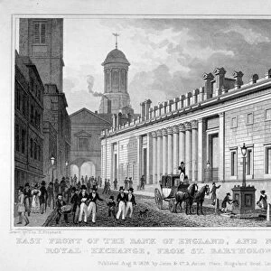 The Bank of England and new tower of the Royal Exchange, City of London, 1828. Artist