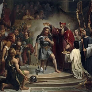 Baptism of Clovis at Reims, 25 December 496. Artist: Dejuinne, Francois-Louis (1786-1844)