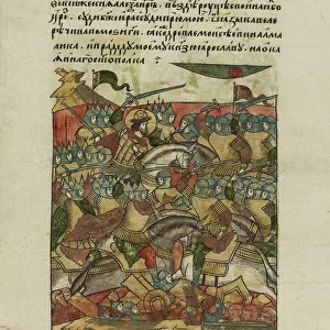 The Battle of the Ice on April 5, 1242 at Lake Peipus (From the Illuminated Compiled Chronicle), ca 1568?1576. Artist: Anonymous