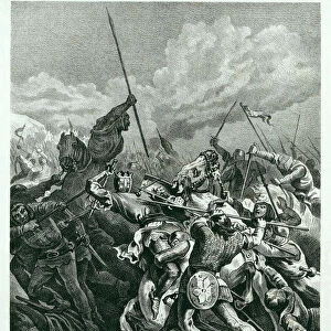 Battle of Muret, 1213, King D. Pedro II of Aragon died in battle, engraving