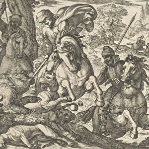 Bear Hunt, from Hunting Scenes VI, 1609. Creator: Antonio Tempesta