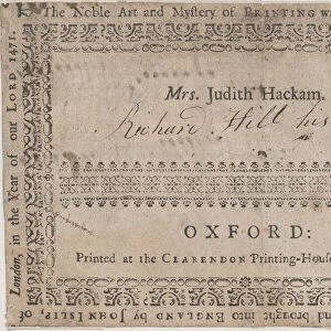 Book Label for Mrs. Judith Hackam, 19th century. 19th century. Creator: Anon