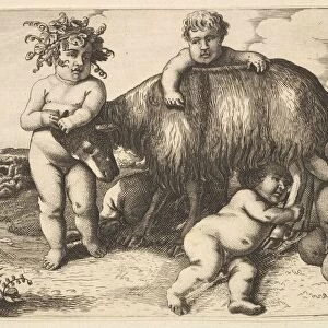 Four boys, a young satyr, and a goat (copy in reverse), 17th century (?)