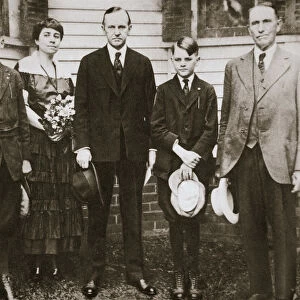 Calvin Coolidge, American politician, with his father, wife, and sons, 1920. Artist