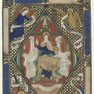 Canon Page from a Missal: Christ in Majesty with Evangelists, c. 1410. Creator: Unknown