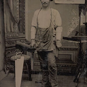 Carpenter or Cabinetmaker Standing Before a Sign Advertising His Trade, 1860s-80s