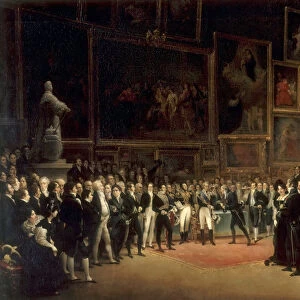 Charles X Distributing Awards to Artists Exhibiting at the Salon of 1824 at the Louvre. Artist: Heim, Francois-Joseph (1787-1865)