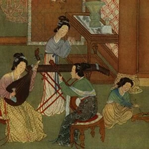Chinese lute p i-p a, moon guitar yue-chin and table zither tchin; detail of