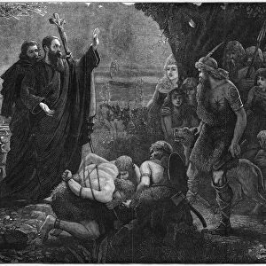 Christian missionaries interrupting a human sacrifice, 1878. Artist: J Christie