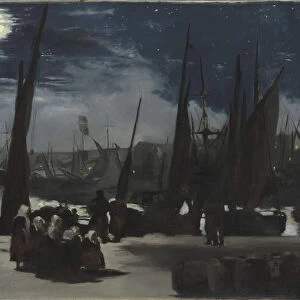 Clair de lune sur le port de Boulogne (Moonlight at the Port of Boulogne), 1869. Creator: Manet