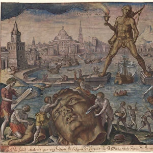 The Colossus of Rhodes (from the series The Eighth Wonders of the World) After Maarten van Heemskerck, 1572. Artist: Galle, Philipp (1537-1612)
