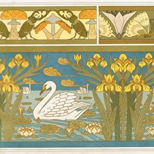 Designs for wallpaper border with Stag Beetles and Mushrooms, pub. 1897. Creator