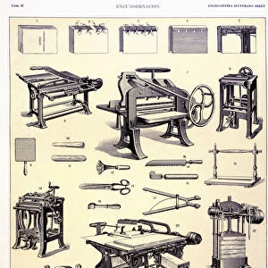 Different machines and instruments used in the early 20th century for book binding
