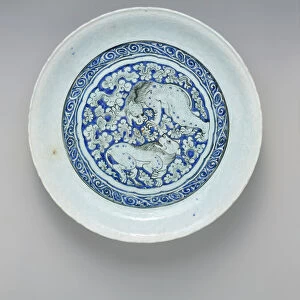 Dish with Two Fighting Lions, Iran, ca. 1635. Creator: Unknown