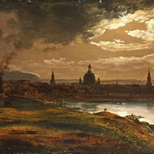 Dresden by Moonlight. Artist: Dahl, Johan Christian Clausen (1788-1857)