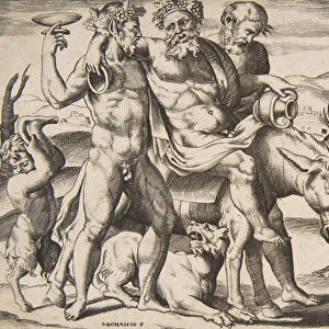A drunken Silenus riding an ass being supported by satyrs, 1531-76