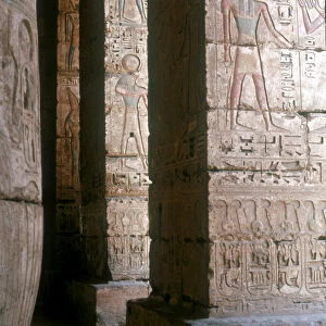 Egyptian gods engraved on pillars, Mortuary Temple, Medinat Habu, Egypt, c12th century BC
