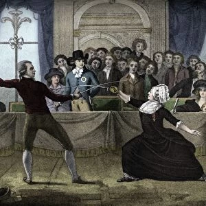 Fencing Match Between Mademoiselle La Chevaliere D Eon De Beaumont and Monsieur De Saint George, 17 Artist: Victor Marie Picot