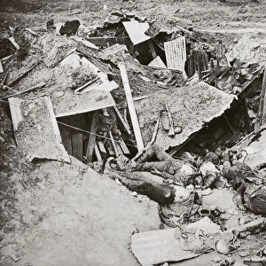 German machine-gun emplacement destroyed by British artillery fire, France, World War I, 1916