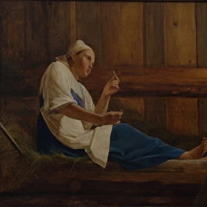 Girl on a hay mattress. Artist: Venetsianov, Alexei Gavrilovich (1780-1847)
