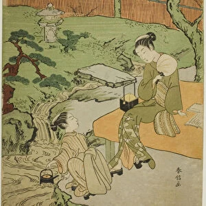 Two Girls Enjoying the Evening Cool in a Garden, c. 1765 / 70. Creator: Suzuki Harunobu