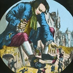 Gulliver frees the ringleaders of an attack against him, lantern slide, late 19th century