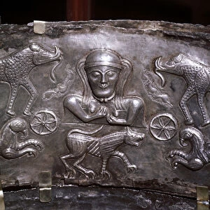 Gundestrup Cauldron, Celtic Goddess with elephants, Danish, c100 BC