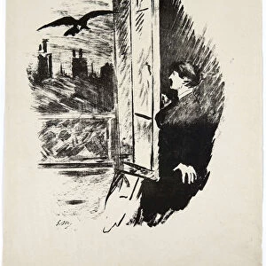 Illustration for the poem Le Corbeau (The Raven) by Edgar Allan Poe, 1875
