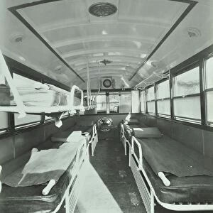 Interior of coach type ambulance, Western Ambulance Station, Fulham, 1935