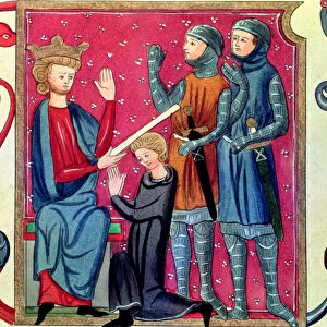 Investiture of a knight. Miniature in the Codex of Metz, 1290