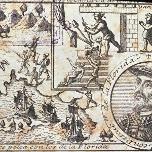 Juan Ponce fights with the Florida people and they are going to be killed, engraving