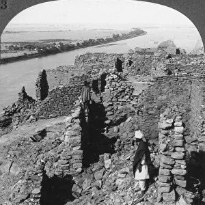 Kasr (Qasr) Ibrim and a view down the Nile in Nubia, Egypt, 1905. Artist: Underwood & Underwood
